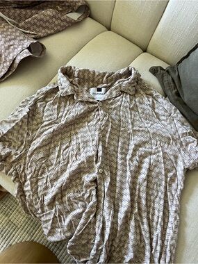 TOPMAN Beige Geometric Print Button-Down Shirt